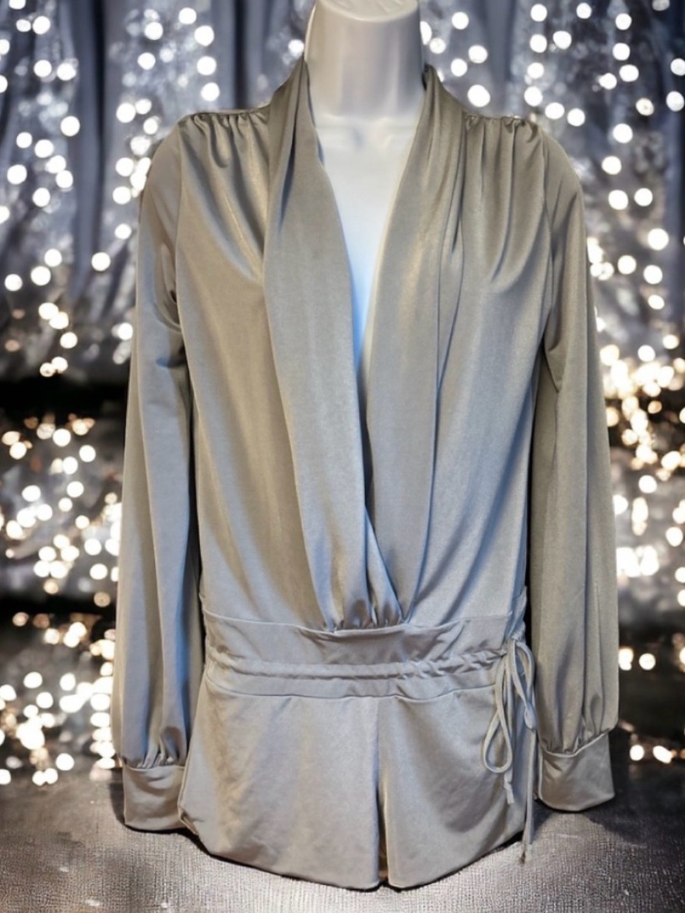 HOT MIAMI STYLES - STUDIO 54 ViBES - SILVER ROMPER WITH PLUNGING NECKLINE